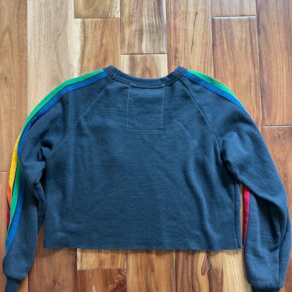 Aviator Nation Bolt Embroidery Classic Cropped Crew Sweatshirt - Rainbow Stripes - Picture 3 of 3